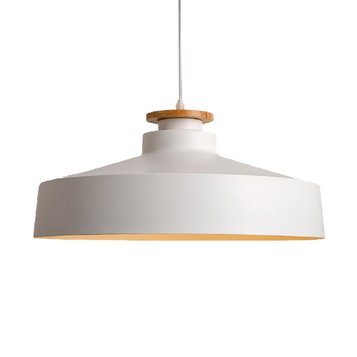 Colgante de aluminio con madera 1 luz E27 39cm blanco mate